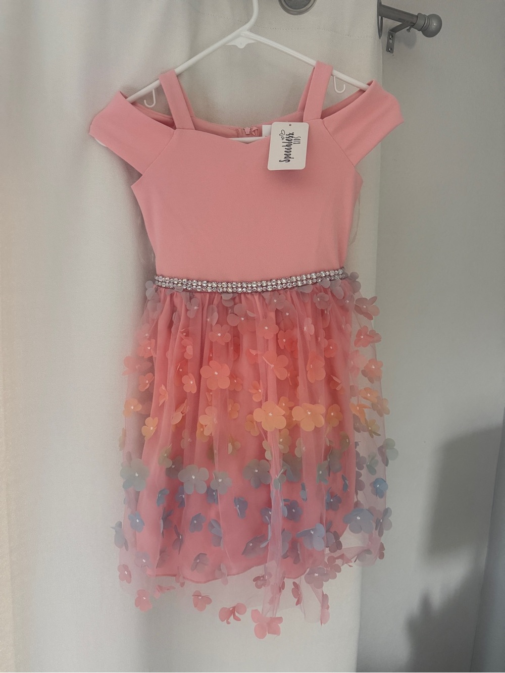 Pink Floral Appliqué Party Dress